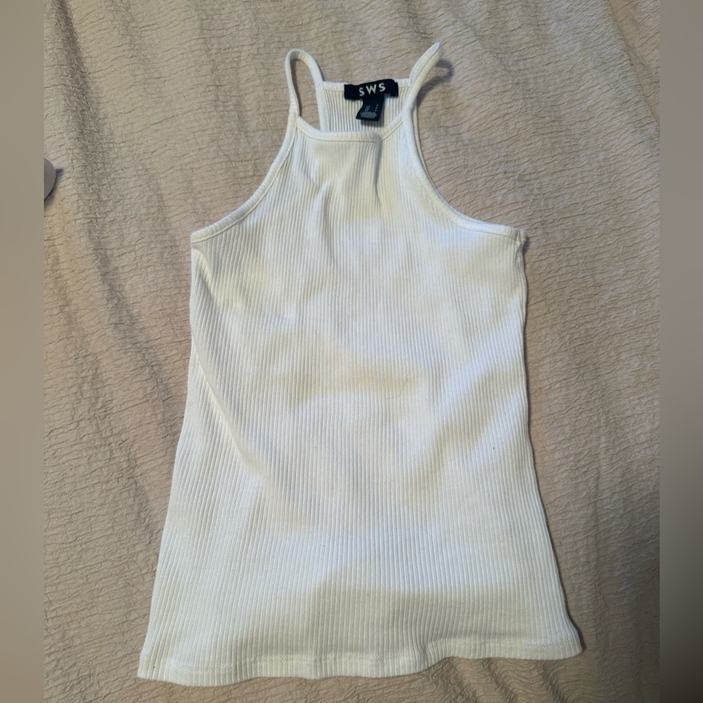 Women's White Ribbed Tank Top